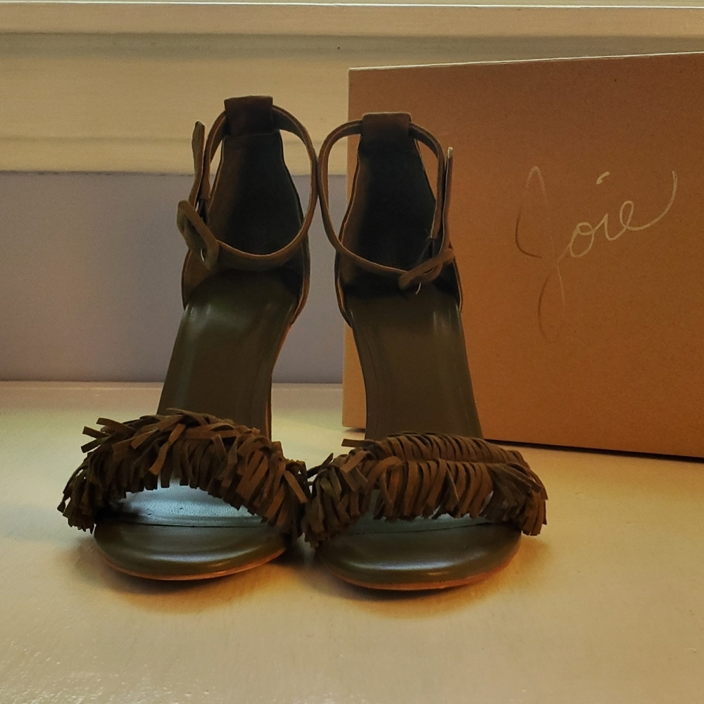 Joie Pippi suede fringe ankle strap sandal heels - Picture 8 of 13